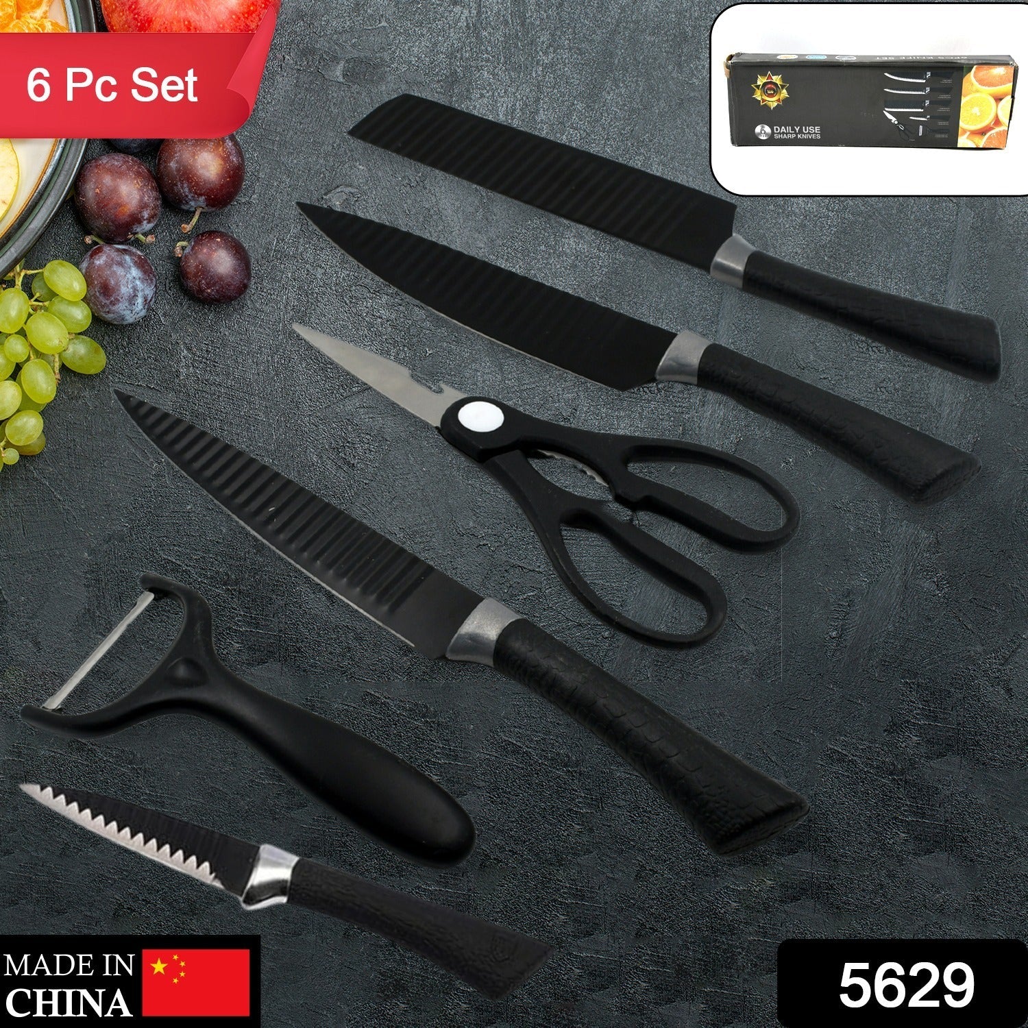 6 Pieces Professional Kitchen Knife Set, Meat Knife, Chef's Knife with Non-Slip Handle for Home, Kitchen and Restaurant with Chef Peeler and Scissor (Stainless Steel / 6 Pcs Set) 6 Pieces Professional Kitchen Knife Set, Meat Knife, Chef's Knife with Non-Slip Handle for Home, Kitchen and Restaurant with Chef Peeler and Scissor (Stainless Steel / 6 Pcs Set)